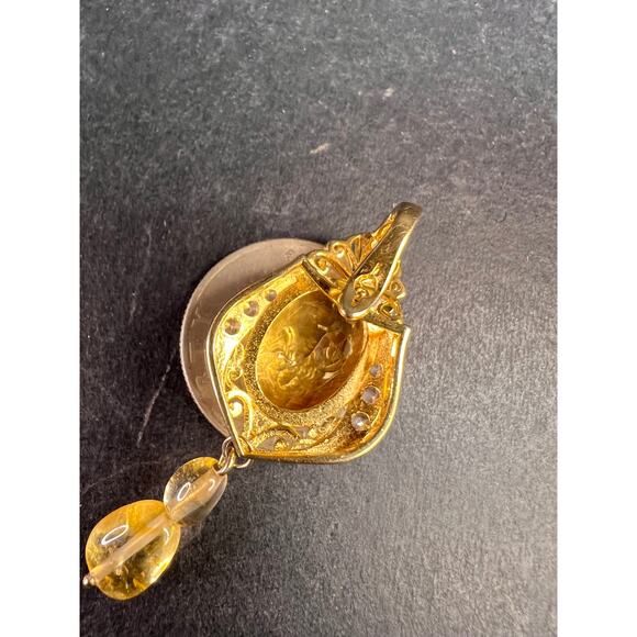 Citrine Enhancer Pendant Gold Over 925 w/ White Topaz & Citrine Drops - Picture 7 of 16